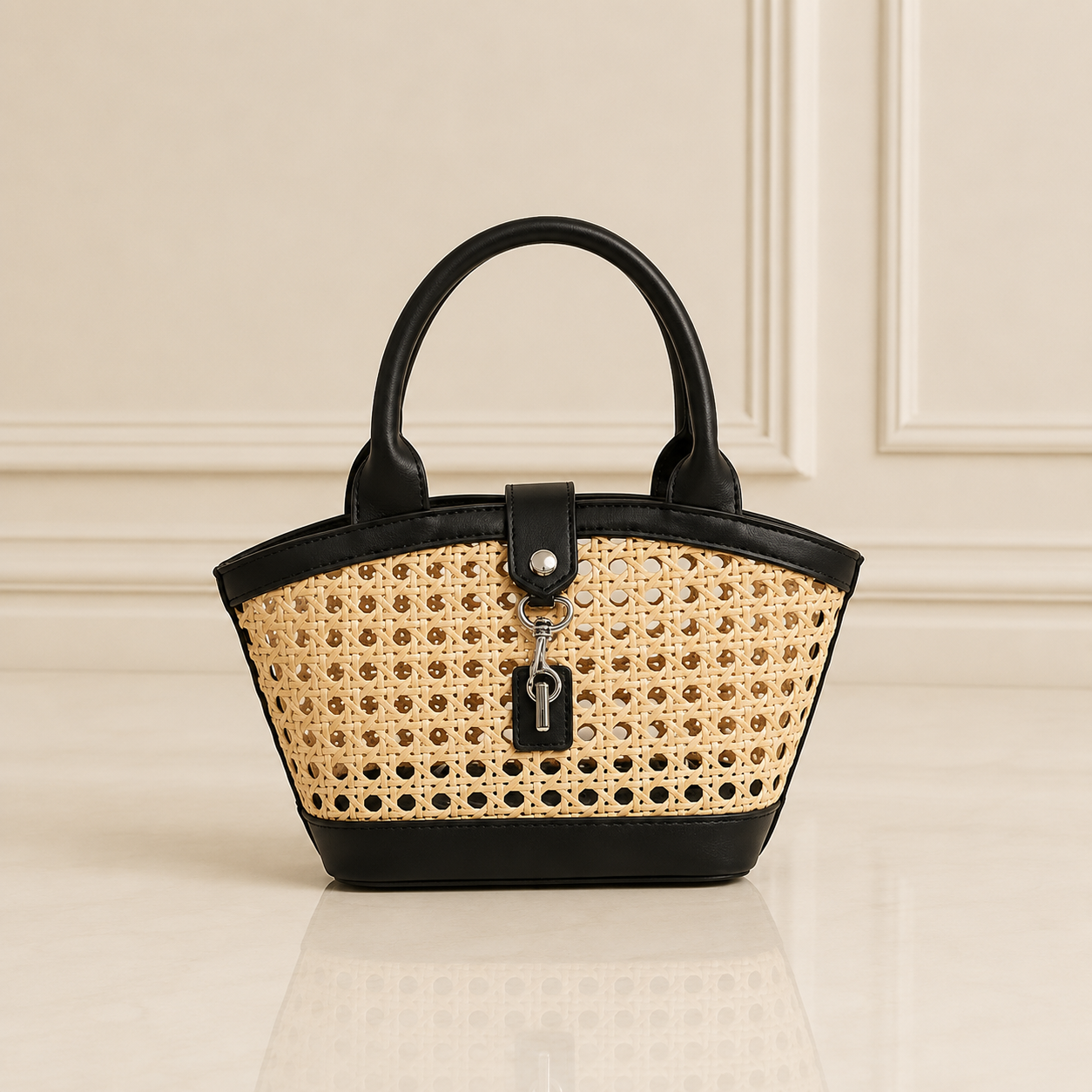 Straw handbag with charm