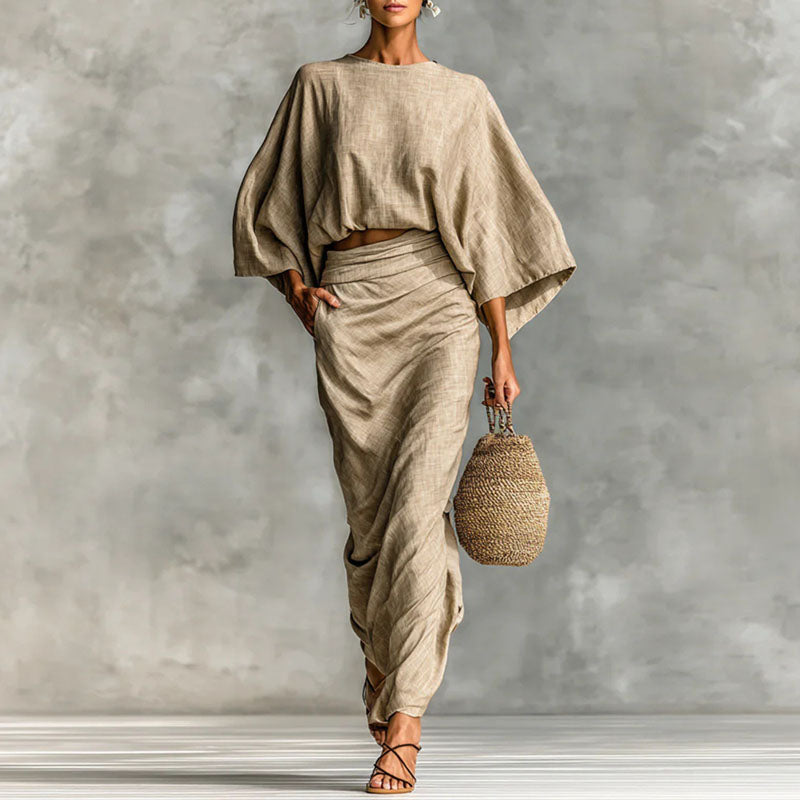 Beige linen look set