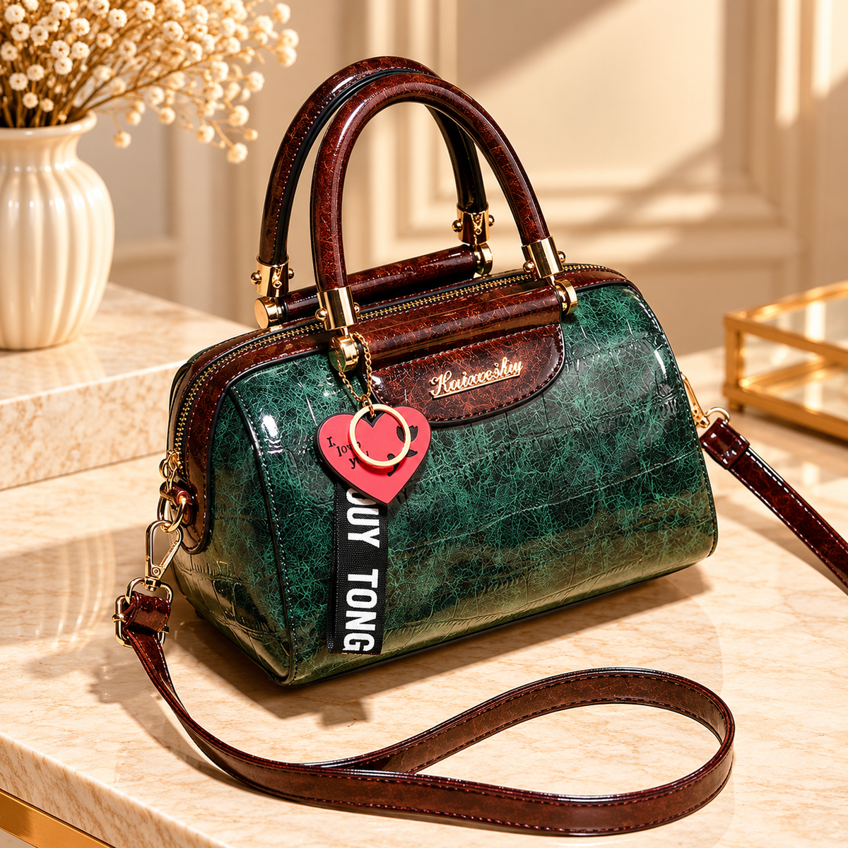 Crocodile Embossed Shoulder Bag: Detachable Shoulder Strap