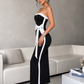 Black Strapless Maxi Dress: Bodycon Tube Dress with White Contrast Trim