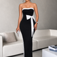 Black Strapless Maxi Dress: Bodycon Tube Dress with White Contrast Trim