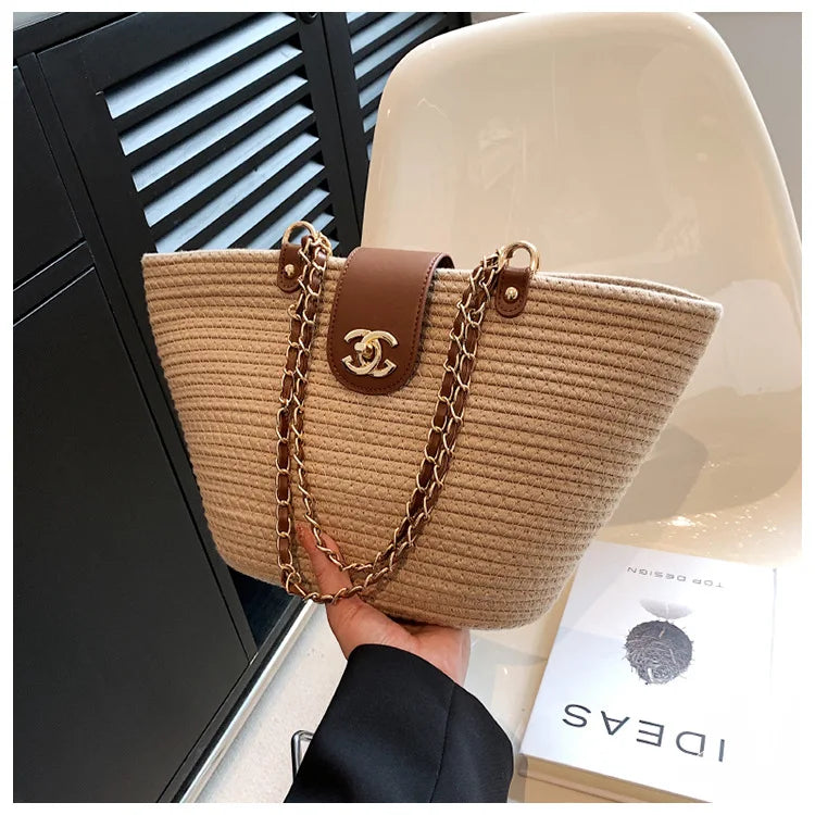 Gold Chain Strap Tote Bag