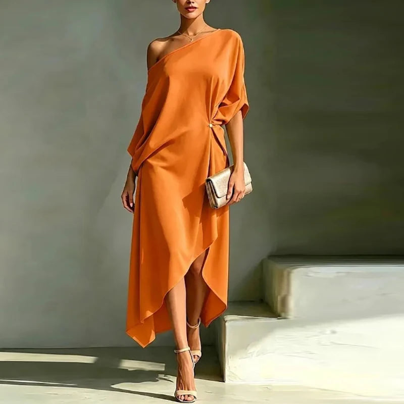 Elegant draped one shoulder dress
