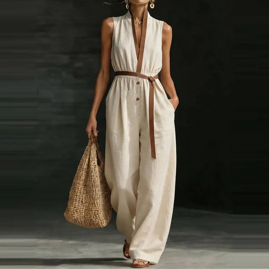 Belted wide leg jumpsuit