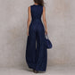Wide leg sleeveless pocket jumpsuit