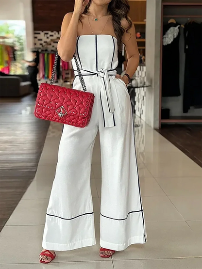Strapless white wide-leg jumpsuit