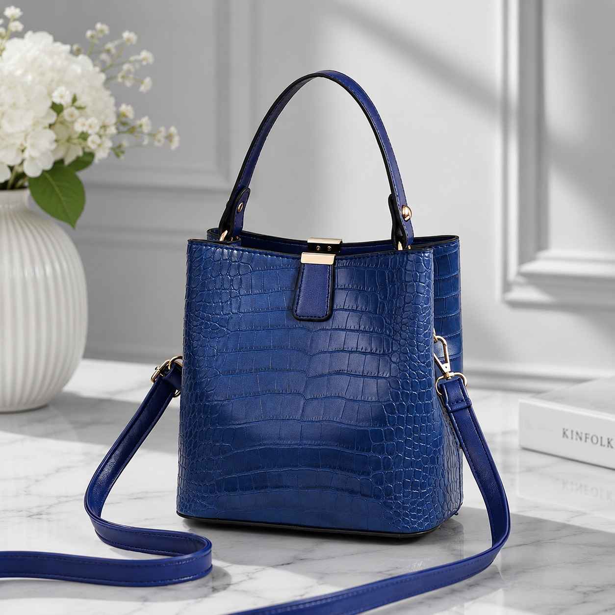 Blue crocodile crossbody bag
