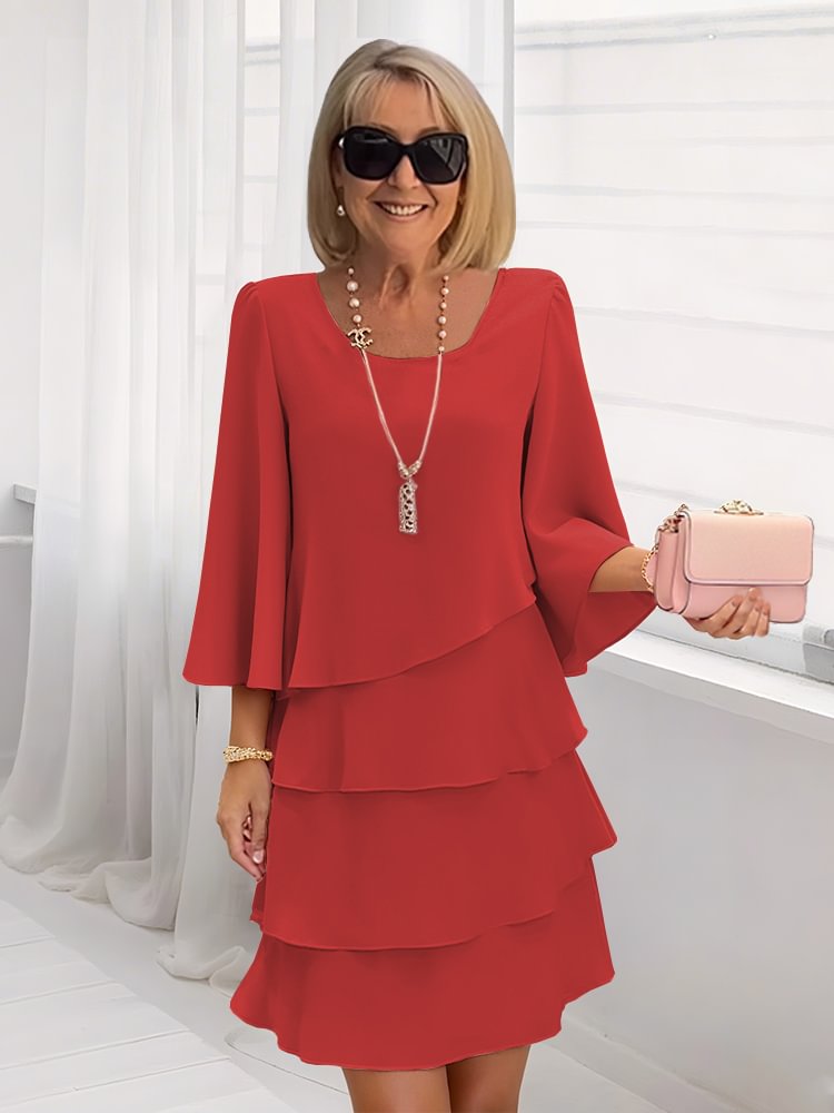 Red tiered ruffle dress