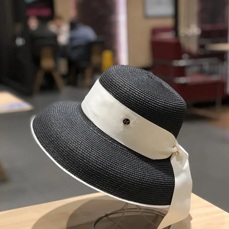 Black straw ribbon hat