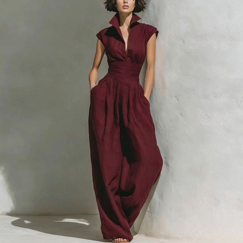 Burgundy wide leg collared jumpsuit