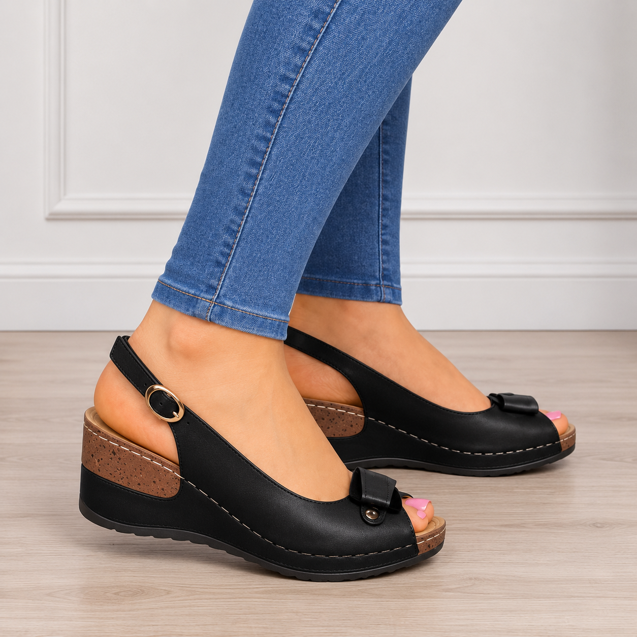 Black Wedge Sandals