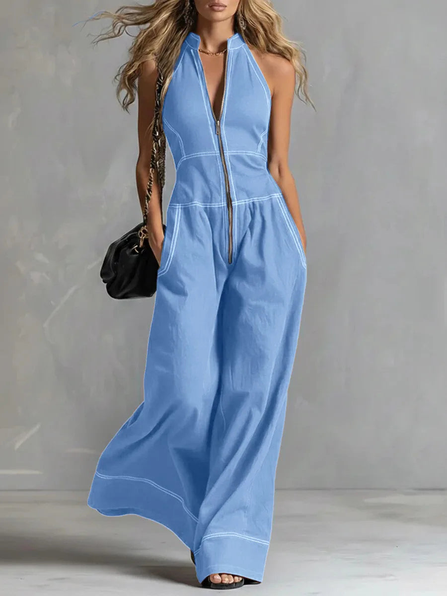 Flowy sleeveless jumpsuit outfit