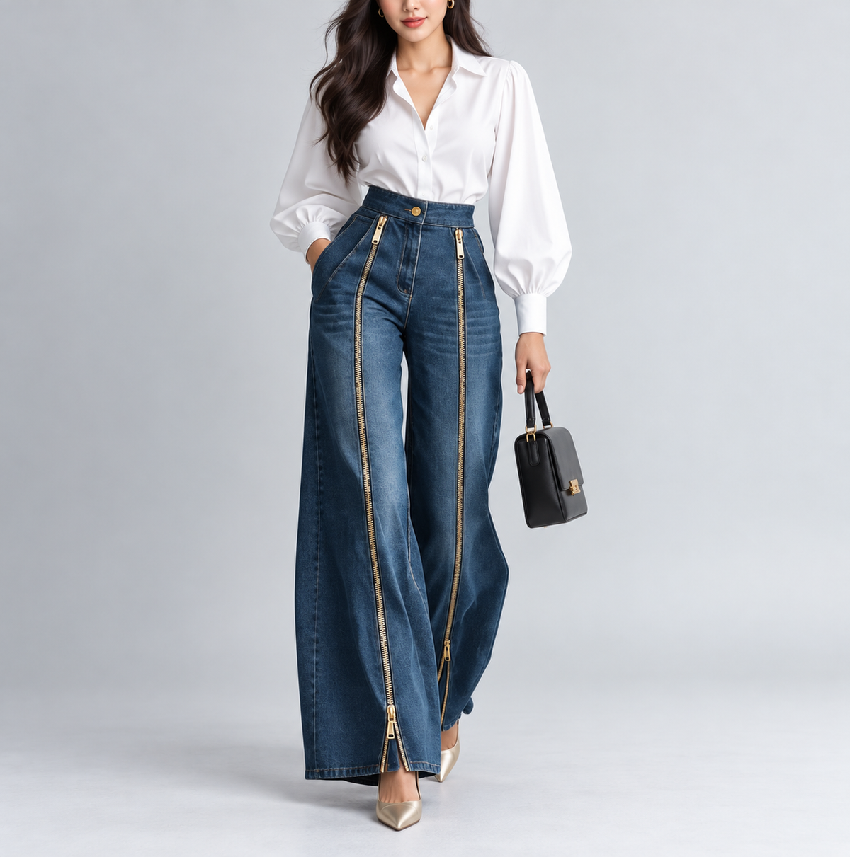 High waisted wide jeans