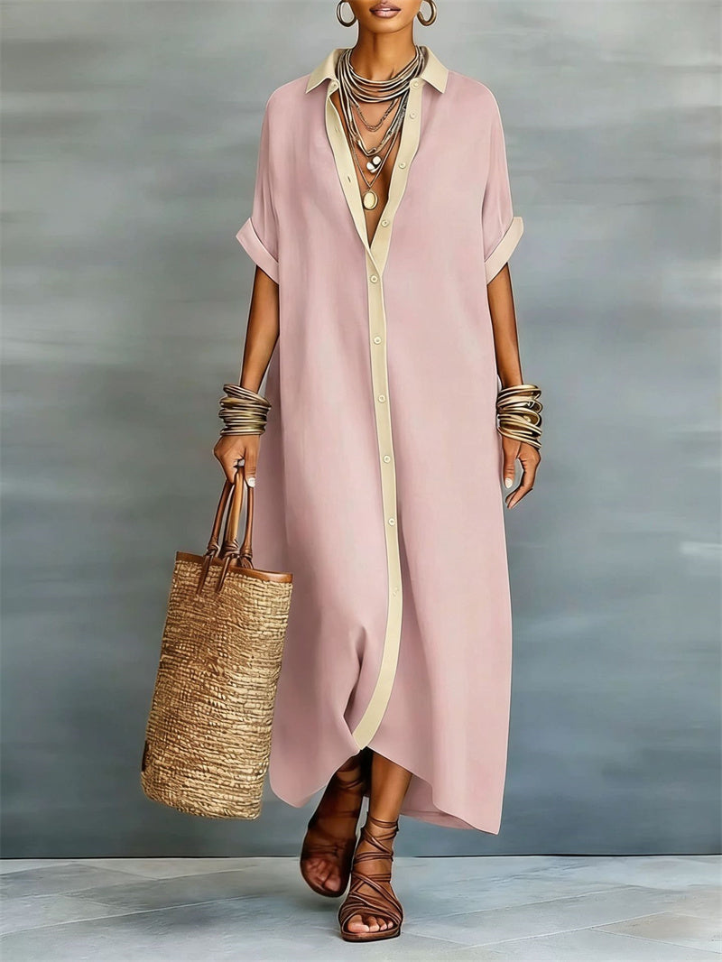 Pink loose button shirt dress
