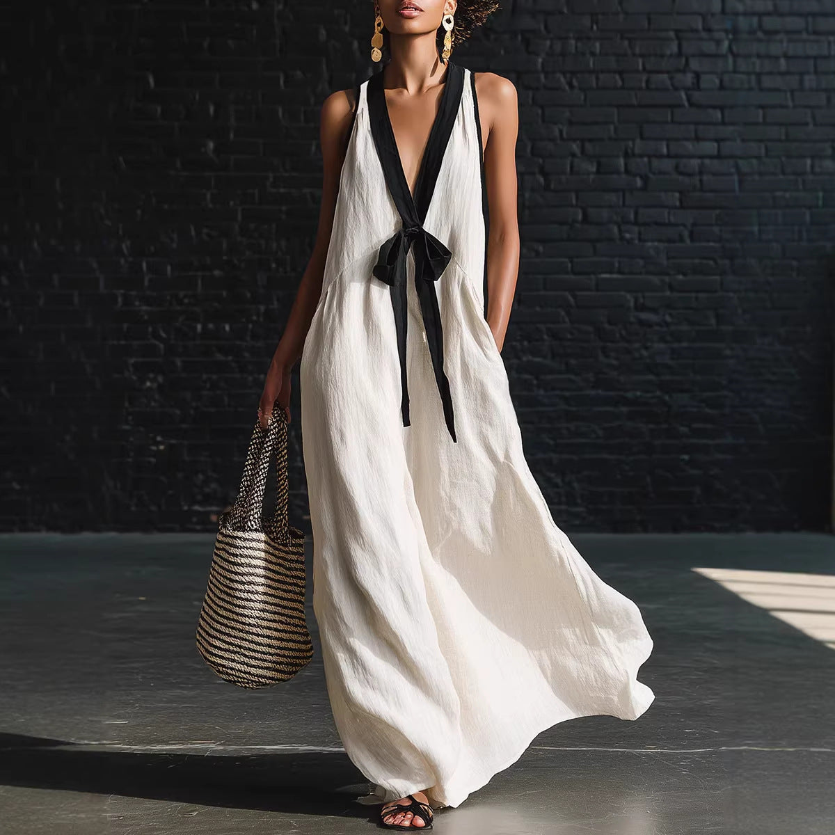 White V neck maxi dress