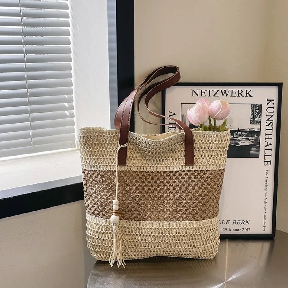 Color Block Woven Tote
