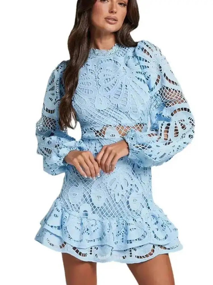Elegant blue lace mini dress