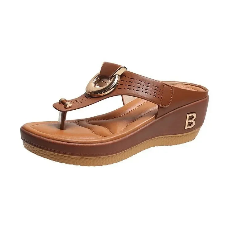 Brown platform flip flops
