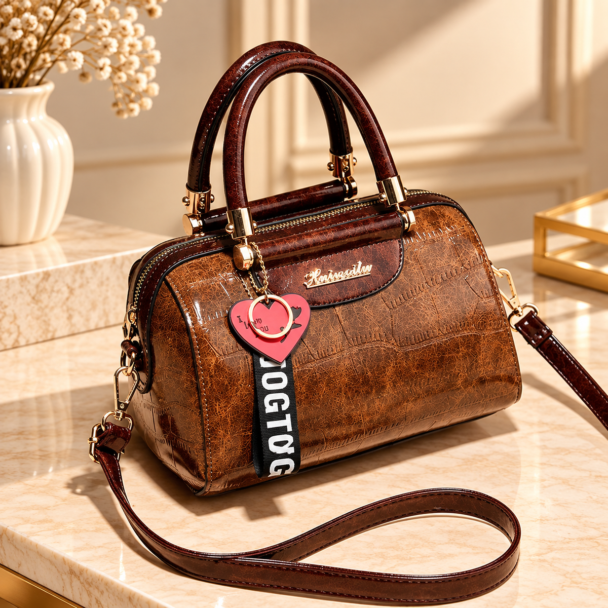 Two tone shoulder handbag
