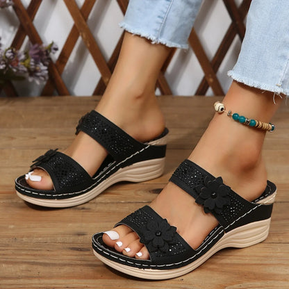 Floral detail wedge footwear