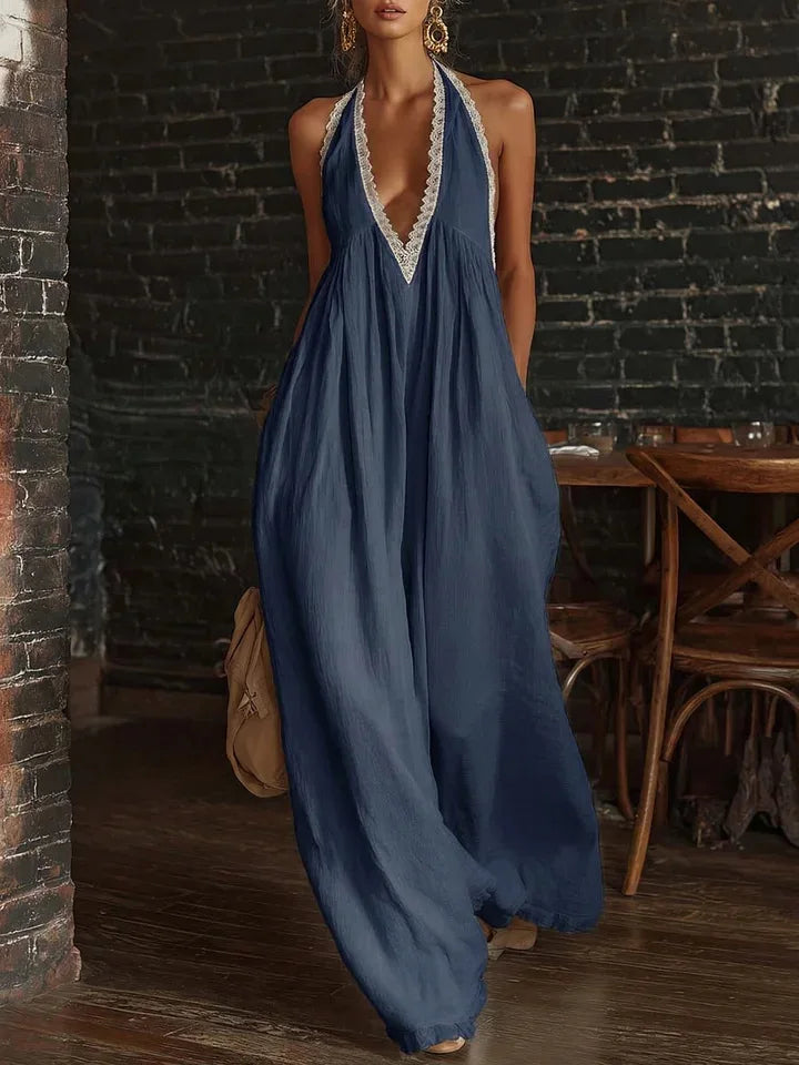 Boho Wide Leg Halter Jumpsuit
