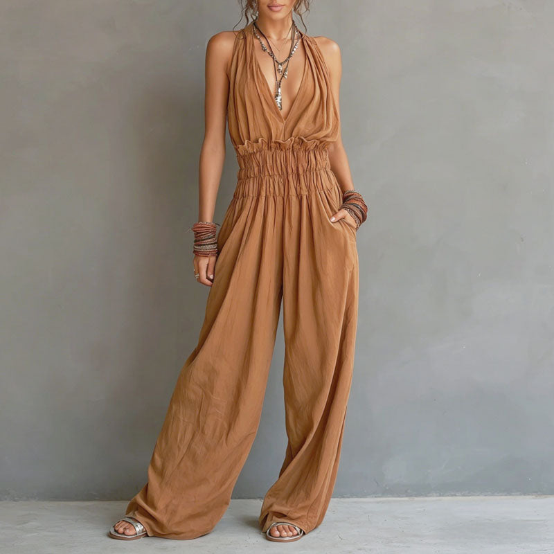 Light Brown halter wide leg jumpsuit