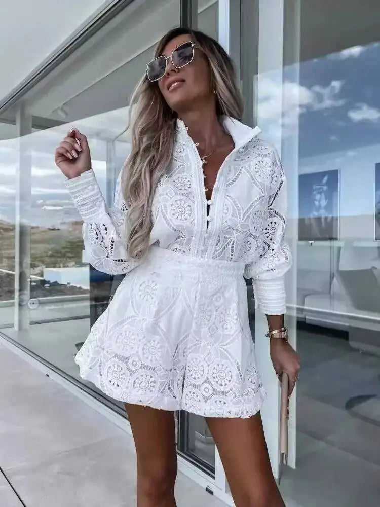 white lace romper with collar
