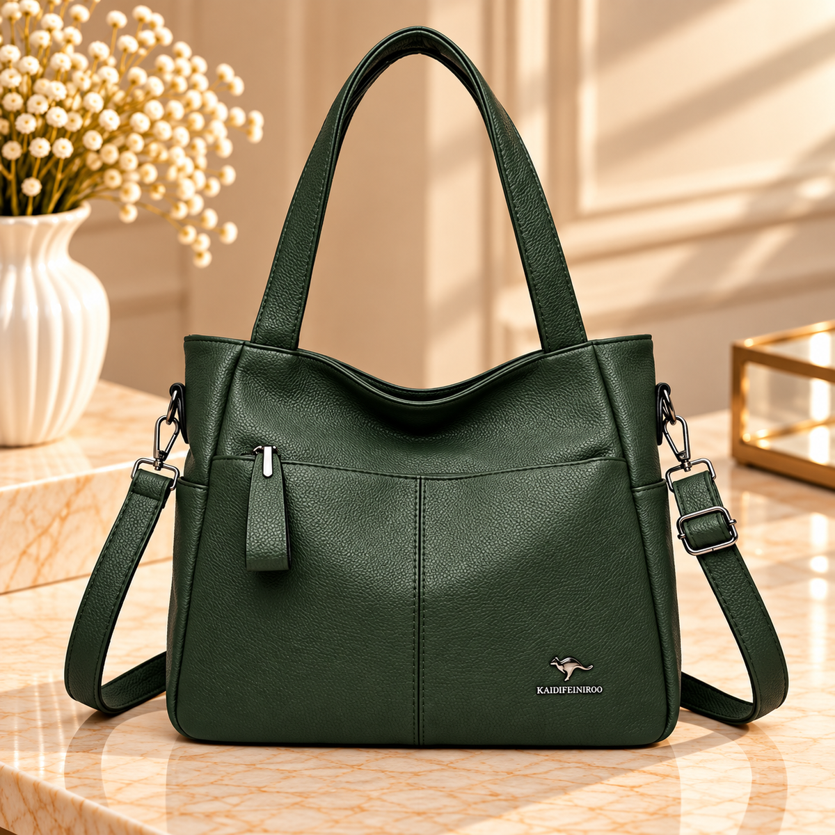 Dark green shoulder tote bag