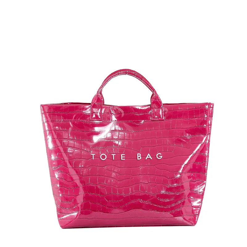 Pink crocodile tote bag