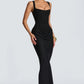 Black corset dress side view