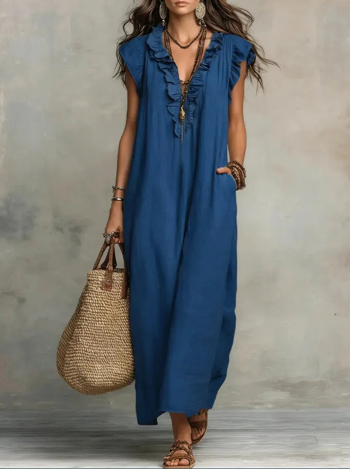 Flowy Ruffle Neck Dress