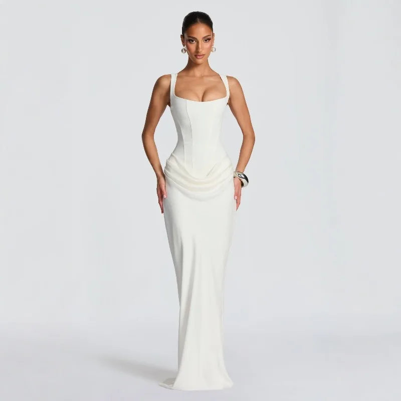 Square Neck White Corset Dress