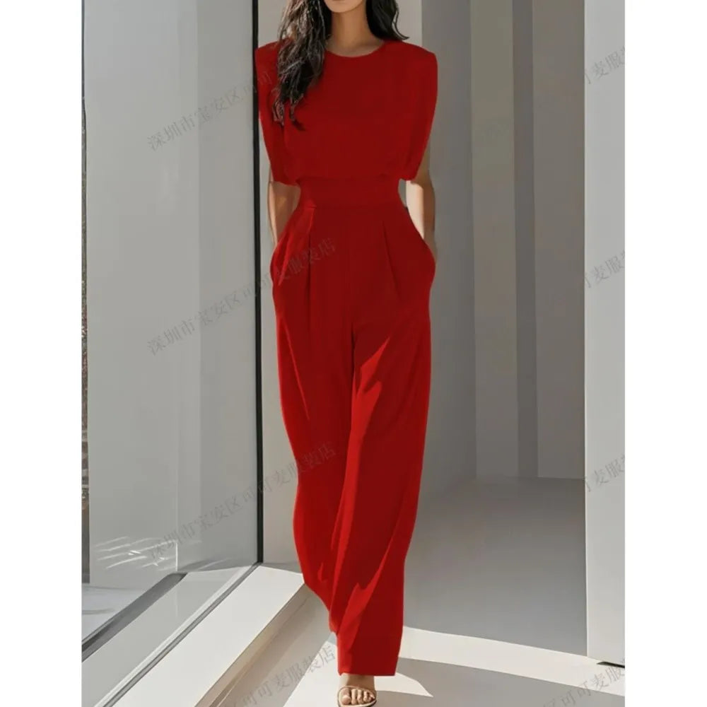 Red Pocketed Jumpsuit Style