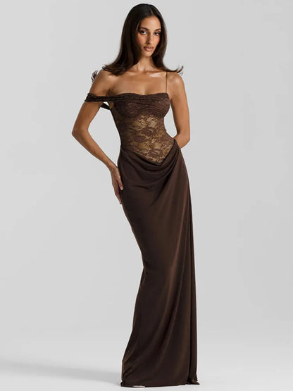 Brown Lace Evening Gown