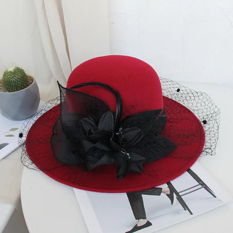 Red Veil Felt Hat