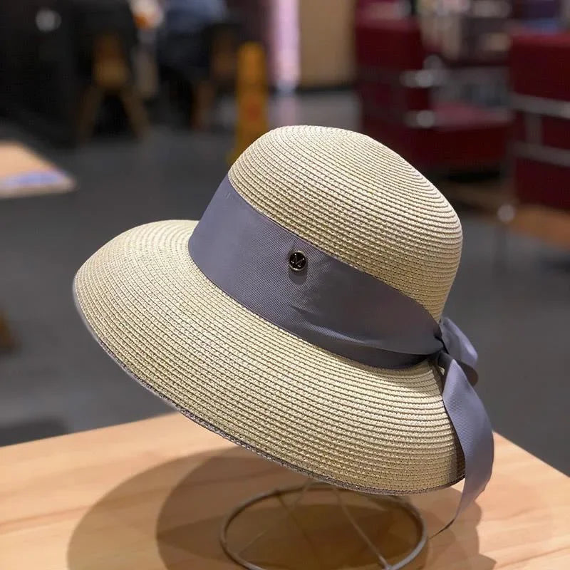 Straw Sun Hat with Ribbon Bow