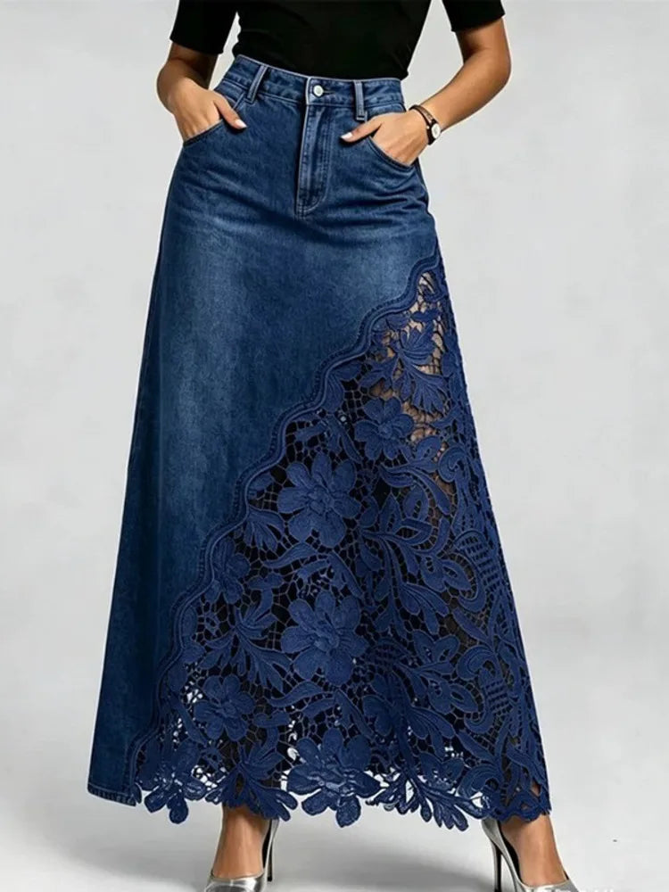 High waist denim maxi skirt