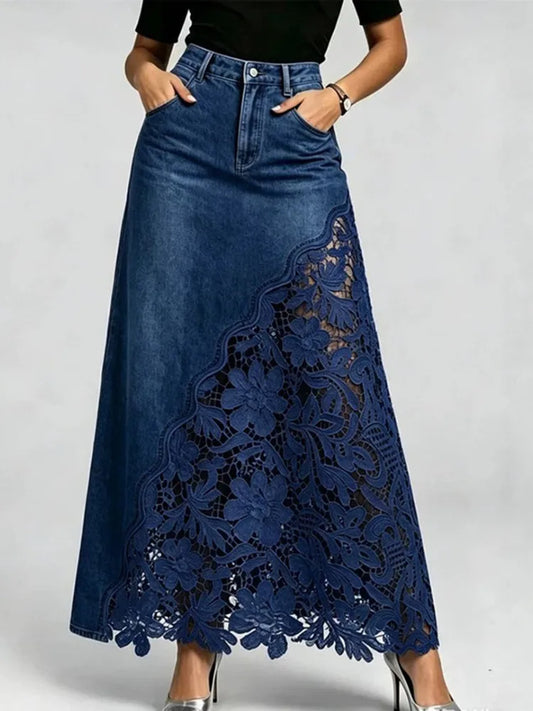 High waist denim maxi skirt