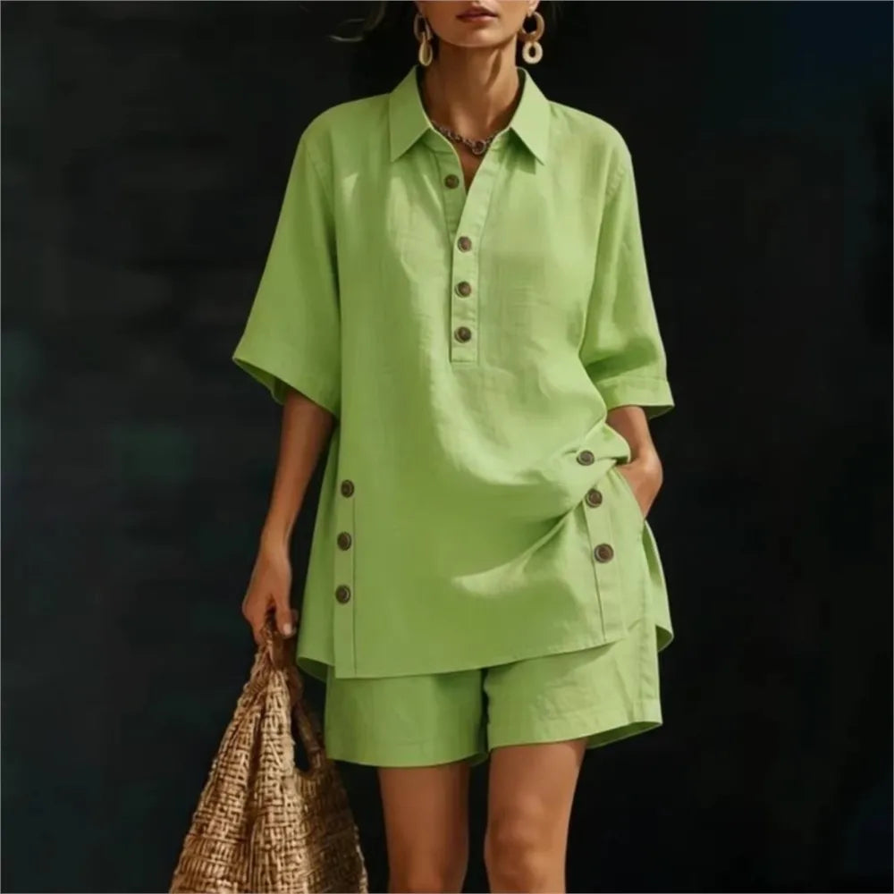 Collared button front shorts set