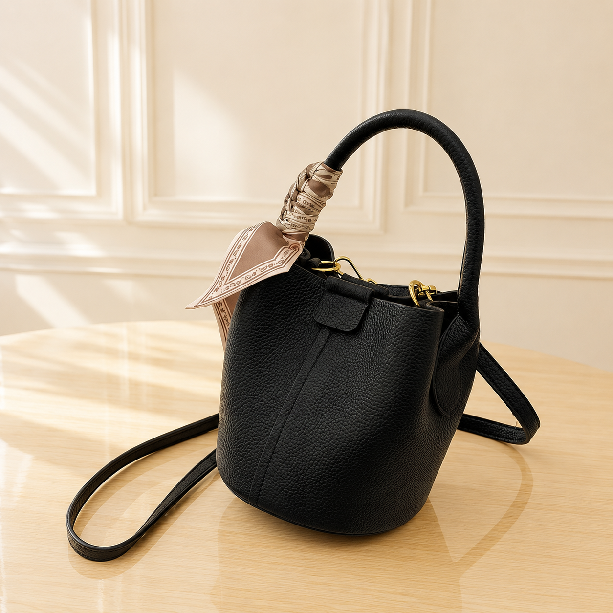 Adjustable strap bucket bag