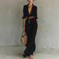Black belted maxi dress