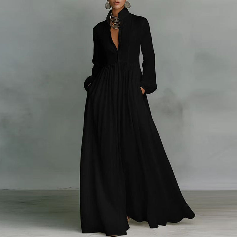 Black button front long dress