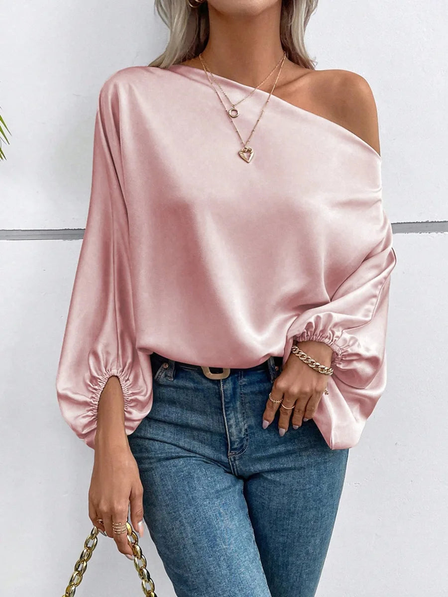 Pink satin look blouse