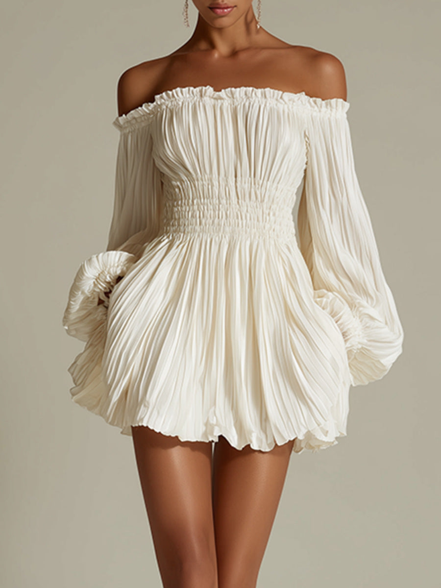 Pleated off shoulder dress
