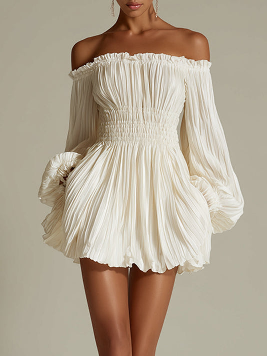 Pleated off shoulder dress