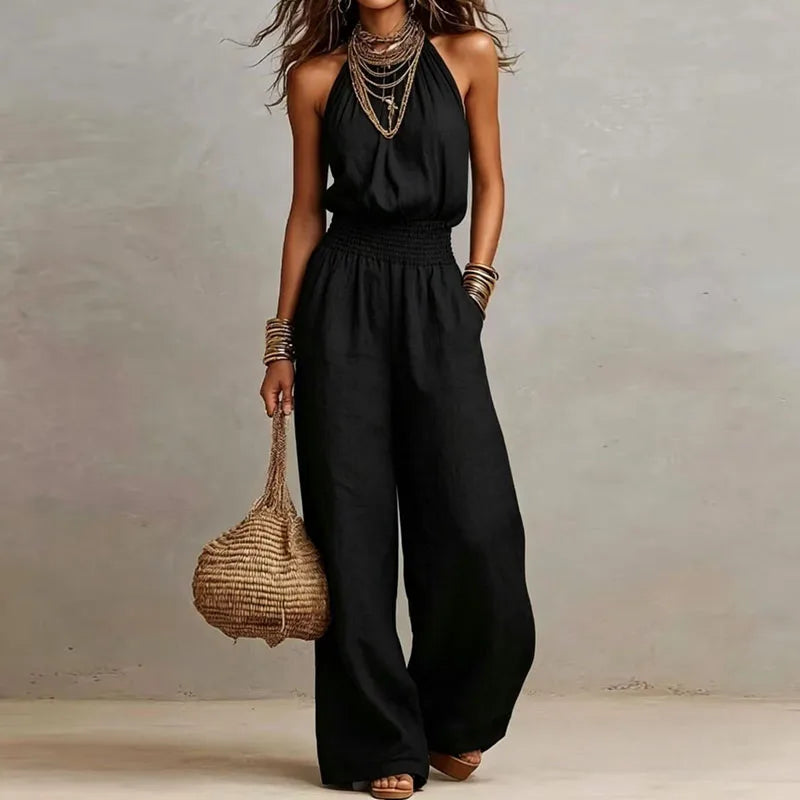Smocked waist halter romper