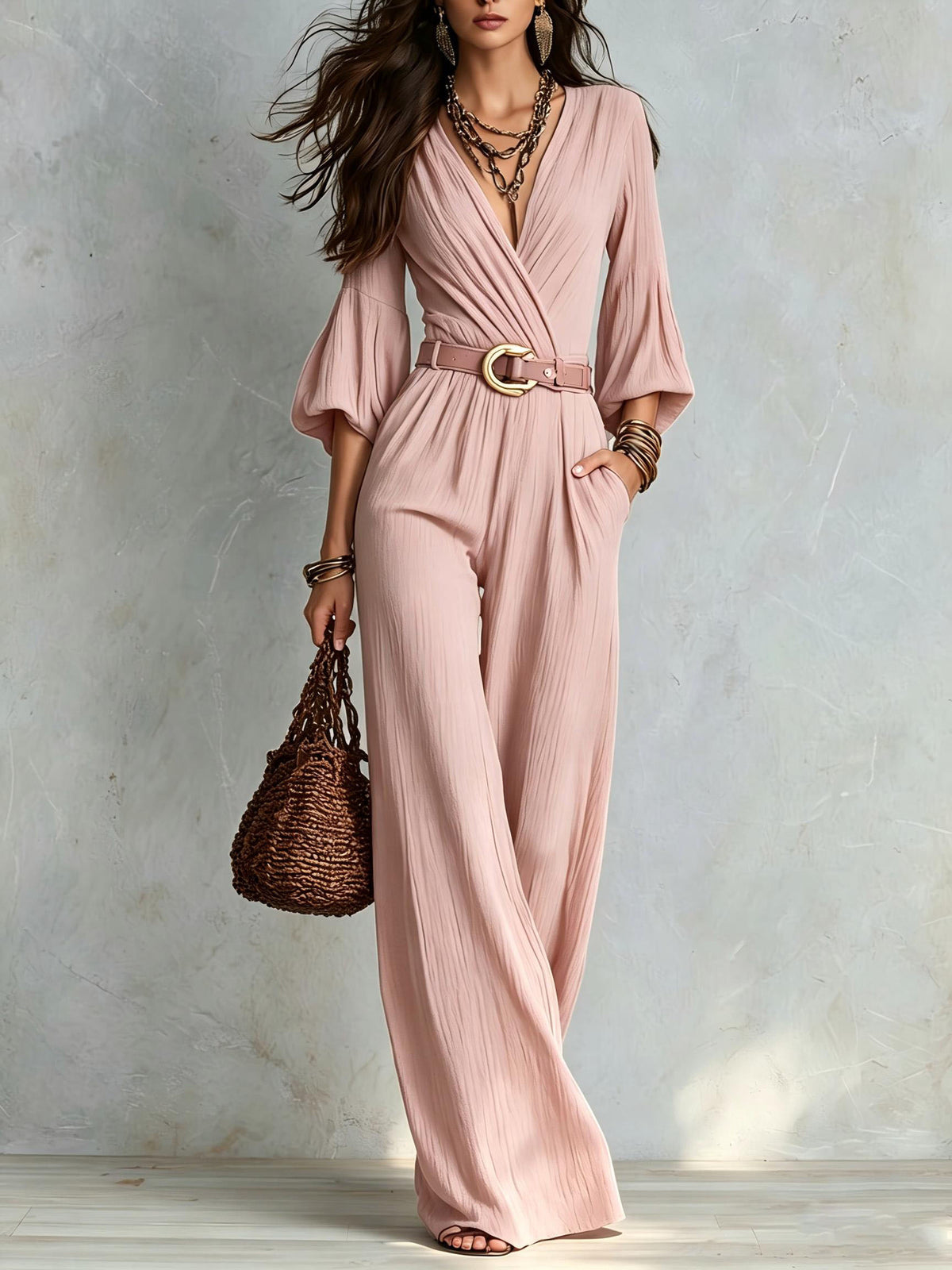 Blush pink wide leg jumpsuit