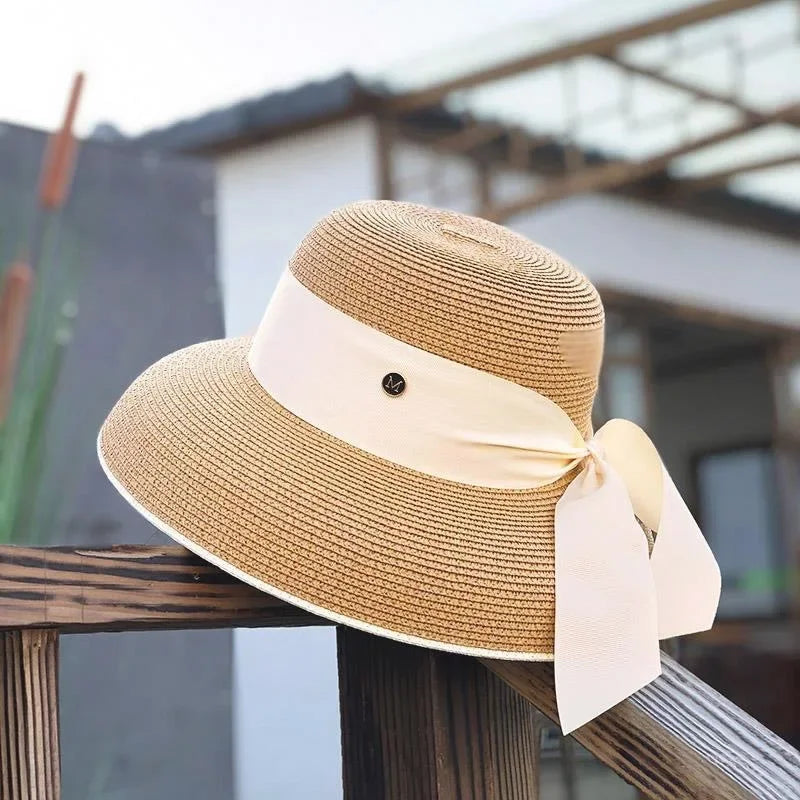 Beige ribbon beach hat