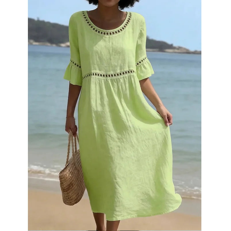 Eyelet trim midi dress