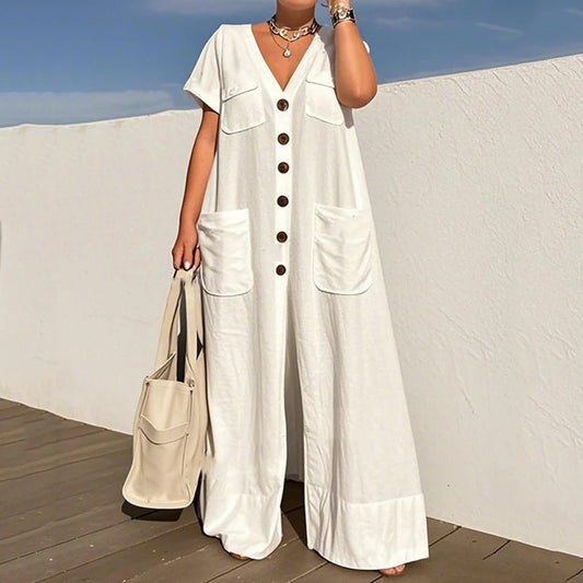 Button Front Wide Jumpsuit